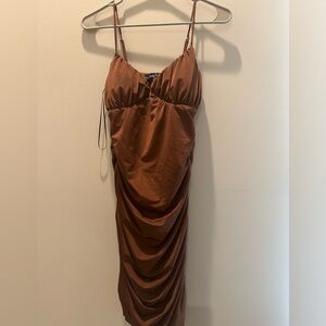 Lovely Day Brown Ruched Mini Dress